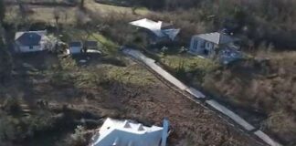 ტყიბულის სოფელ კურსებში, სტიქიის ზონაში გეოლოგები მუშაობენ